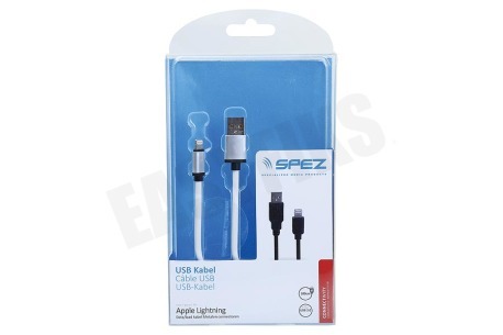 Spez  USB Kabel Apple Lightning, Metal, Wit, 100cm