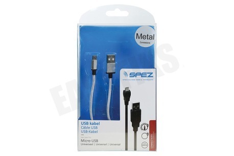 Spez  USB Kabel Micro USB, Metal, Zilver, 100cm