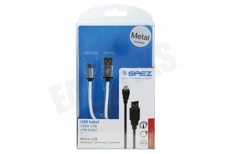 Spez  USB Kabel Micro USB, Metal, Wit, 100cm