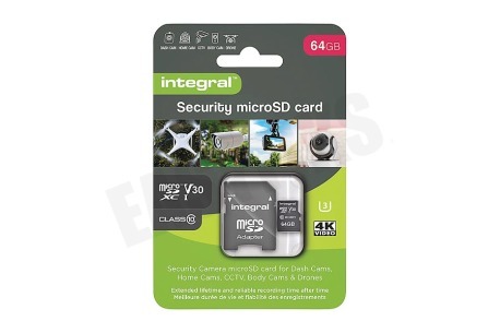 Integral  INMSDX64G10-SEC 64GB Security Micro SD 4K V30 UHS-1U3 A1 Class 10